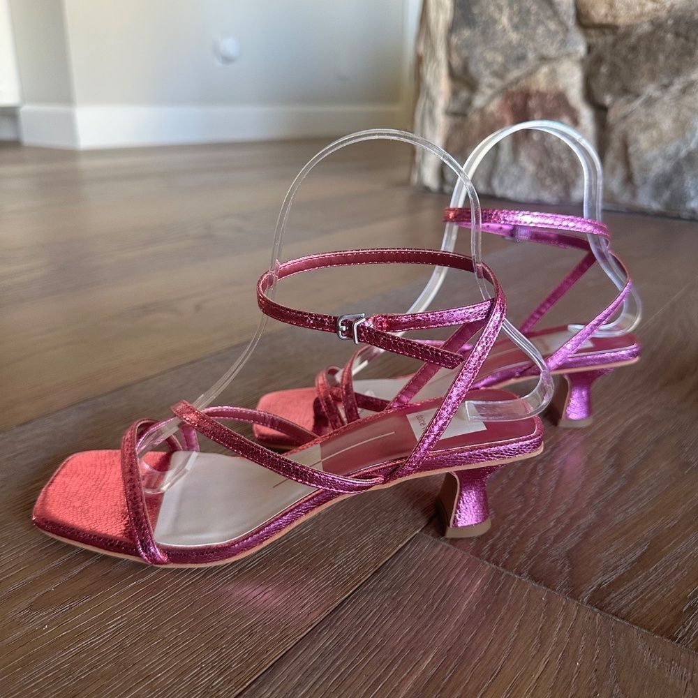 Dolce Vita Baylor Square Toe Block Heel Thong Sandals Magenta Crackle 6.5 - Picture 7 of 13